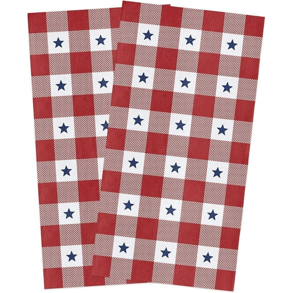 Independence Day Cotton Kitchen Towels Dishcloth July 4th Party Red White and Blue Star Check Absorbent Kitchen Dish Towels-Reusable Cleaning Cloths for Kitchen,Tea/Bar/Hand Towels,18x26inch 2 Pack