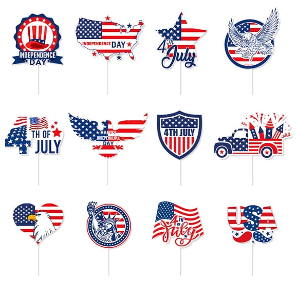 Independence Day Cupcake Toppers with Paper Baking Cups, Patriotic Party Decorations (12 Pack)
