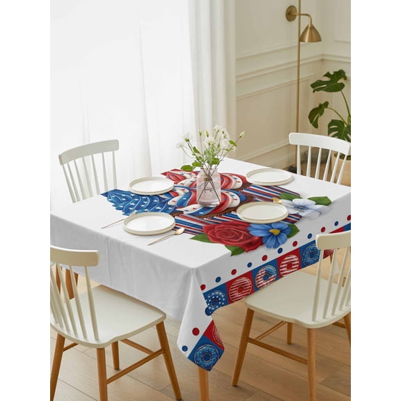 Independence Day Cupcakes Table Cloth 60x102 Inch Rectangle, 4th of July Red Blue White Star Rose Flower Waterproof Tablecloth Washable Table Cover for 250th Anniversary Party Picnic Dinner Decor