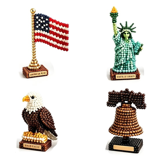 Independence Day Cute Mini Beaded Ornament DIY Series Kit, Beading Toolbox with Patriotic Theme, Multicolor