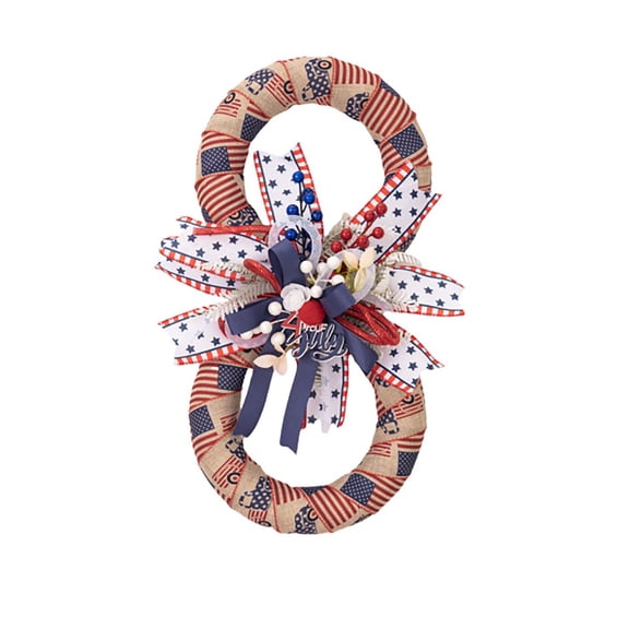 Independence Day Decor 4Th Of July Red White Blue Burlap Bowknot Wreath C1 16 Inch (Approx 40 Cm) Wreath