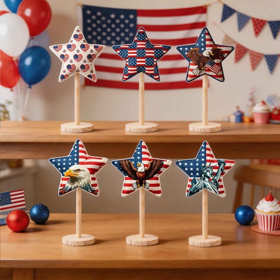 Independence Day Decor, Printed Pattern 6-Pack, Lightweight & Reusable, Soft & Festive, Padded Items Table Ornaments, Suitable Home, Dining Table, Desk, Party, Decoration, Indoor/Outdoor Displays.