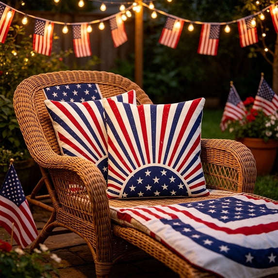 Independence Day Decoration,Throw Pillow Cover Set Double Pack Soft Textured Fabric Hidden Zipper Removable Cushion Cover Retro Style Home Ornament For Living Room Sofa And Leisure Rest Area