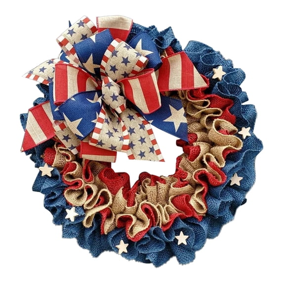 Independence Day Decorations American Wreath - USA July 4th Wreath, Glory Patriotic American Flag Wreath for Front Door Window, 4th of July Red White and Blue Veterans Day Memorial Day Home Decor
