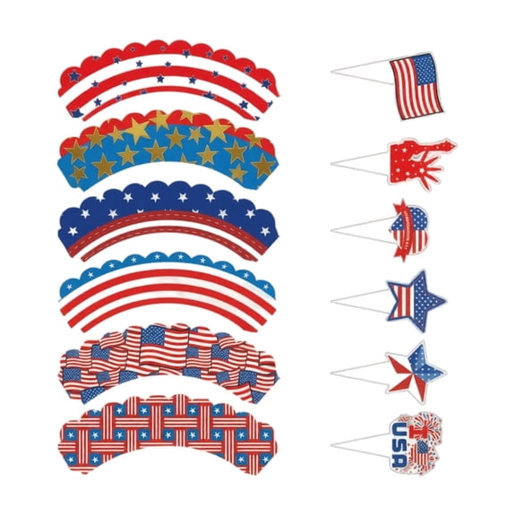 Independence Day Decorations, Cupcake Wrappers, 4Th of July Party Decorations, Red White and Blue Cupcake Liners, No Extra Tools Required Dessert Topper and Wrap Set to Elevate