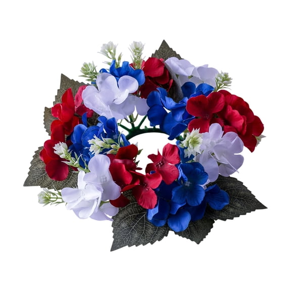 Independence Day Decorations Set, Candle Holder with Patriotic Candles, Hydrangea Garland and Small Wreath for Dining Table Centerpiece, 4th of July Table Decor
