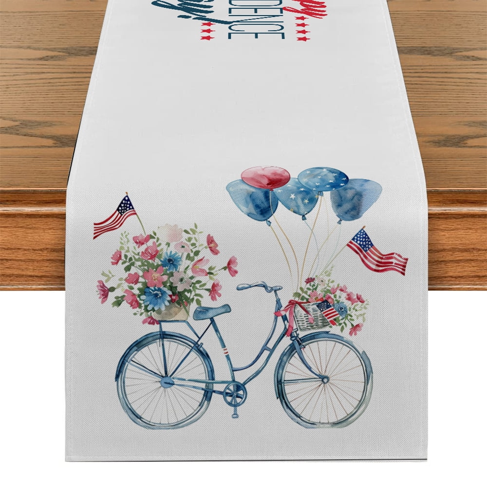 Independence Day Dining Table Runner for Party Bicycles Table Runners ...