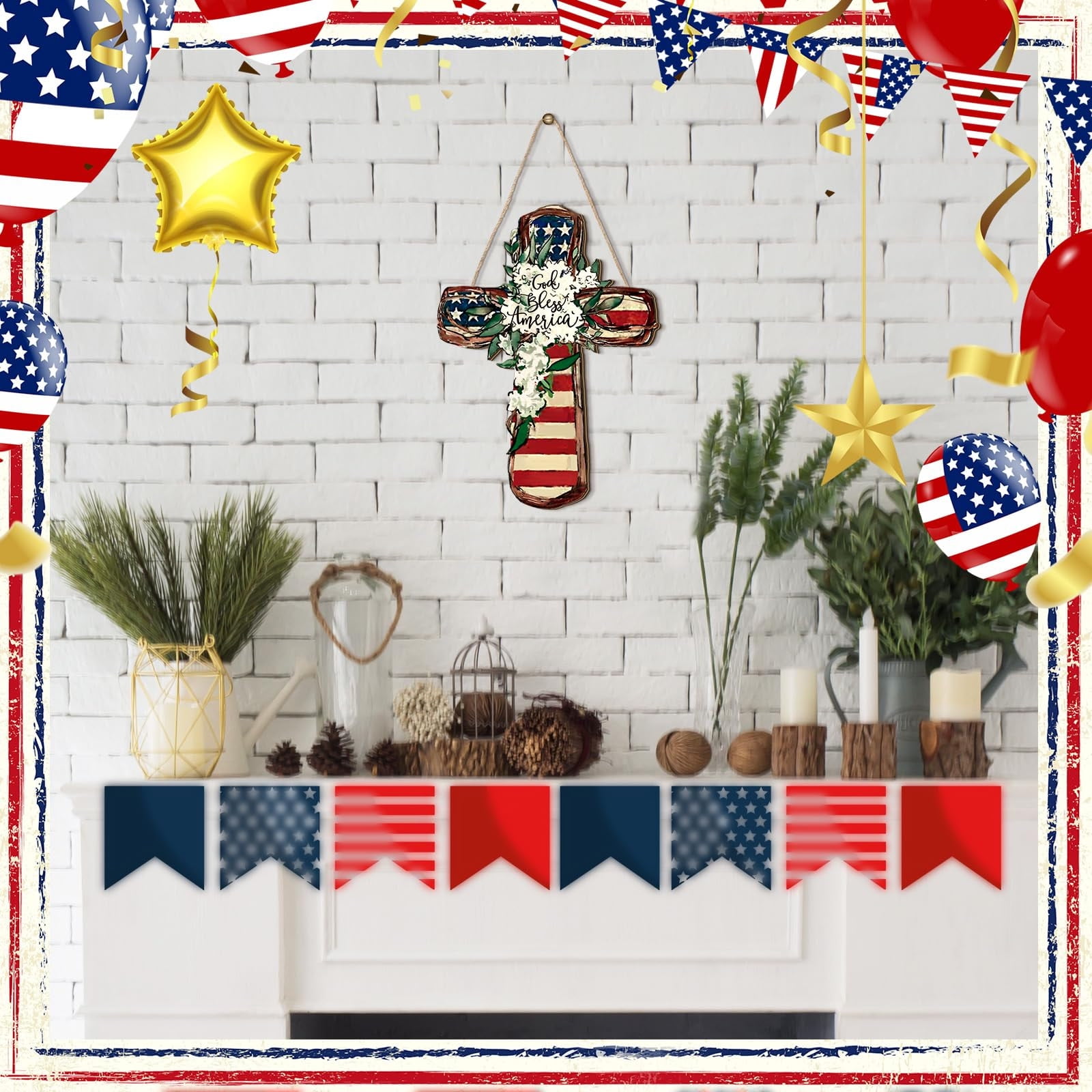 Independence Day Dod Bless America Door Decor Wooden 1PC Patriotic 2025 ...