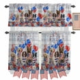 thumbnail image 1 of Independence Day Dog Cat Kitchen Curtains Valances 3 Piece Set, Red Blue American Flag Firework Balloon Floral Wood Rod Pocket Tier Curtain Valance Drapes for Small Window 36 Inch Length for Bedroom, 1 of 9