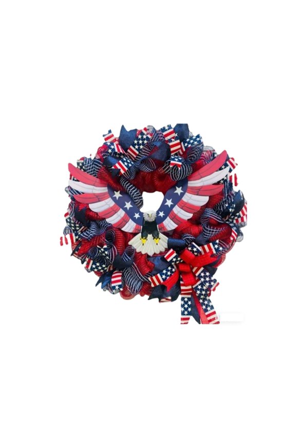 Independence Day Door Decor Flag and Wreath Front Door Hanging Ornament Blue