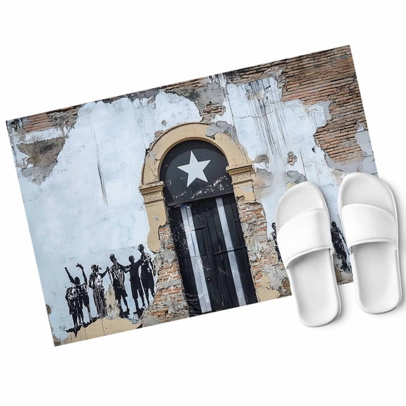 Independence Day Door Mat Shabby Puerto Rico Flag Rustic Mottled Door Wall Non Slip Absorbent Entrance Mat Washable Low Profile Indoor Doormat for Front Door Entryway Entry 16"x24"