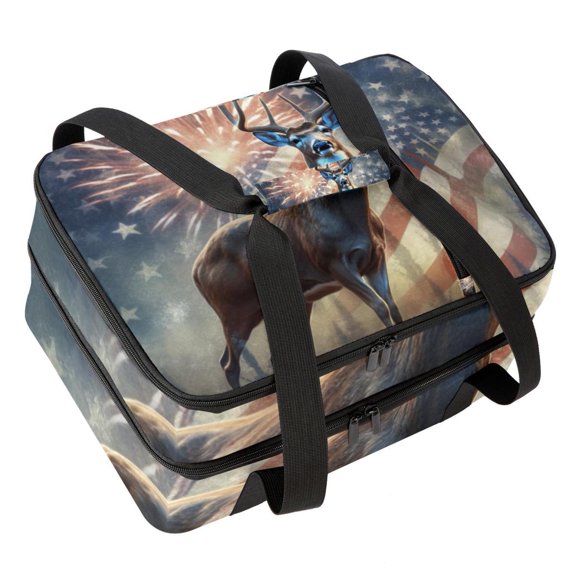 Independence Day Double Layered Insulated Lunch Bag with Two Compartments, Large Capacity, Handheld Portable Lunch Bag for Refrigerated Meals - 7.1x11.4x16.1 Inches