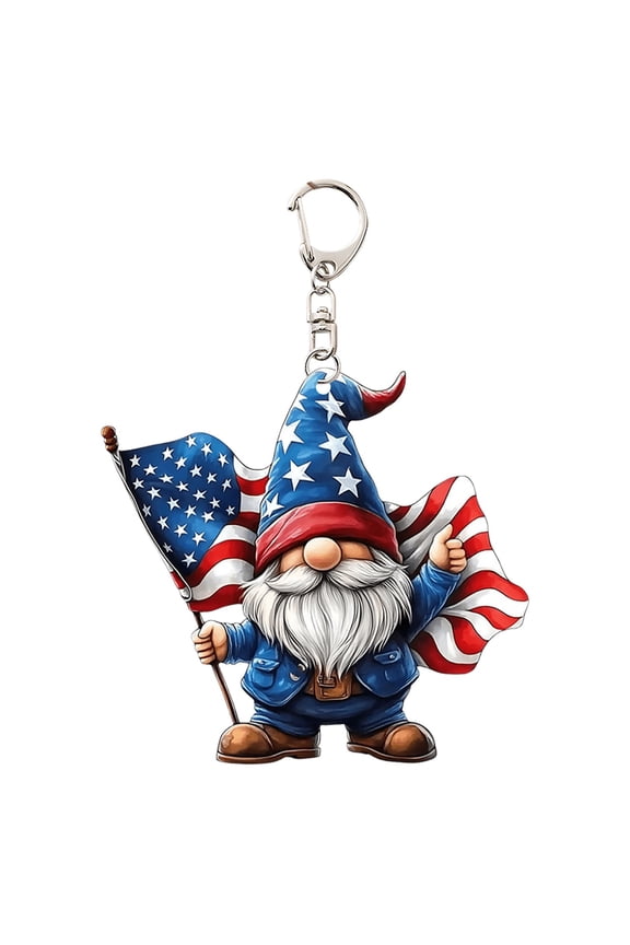 Independence Day Dwarfs 2D Flat Acrylic Car Pendant Decoration Acrylic Gnome Keychains Bags Keyring Charms Gifts For Women Wallet Car Keys Jewelry Accessories