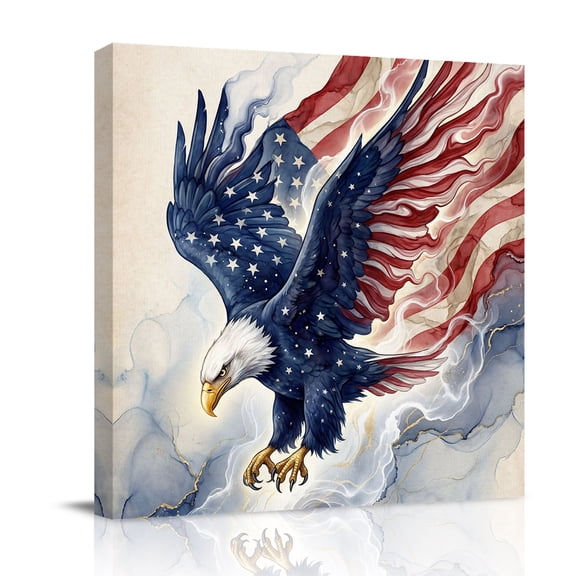 Independence Day Eagle Canvas Wall Art for Living Room, 4th of July Red Blue White Star Flag Eagle Poster Print Painting for Bedroom Office Home Decoration Wall Pictures Prepare To Hang 8"x8"