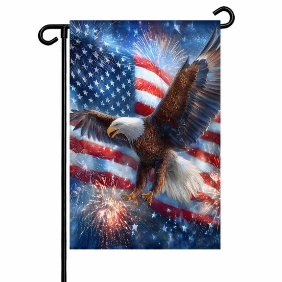 Independence Day Eagle Garden Flag 12x18 Inch Patriotic Red Blue Star American Flag Firework Double Sided Small Decorative Garden Flags for Outside, Outdoor Yard Porch Lawn Decoration
