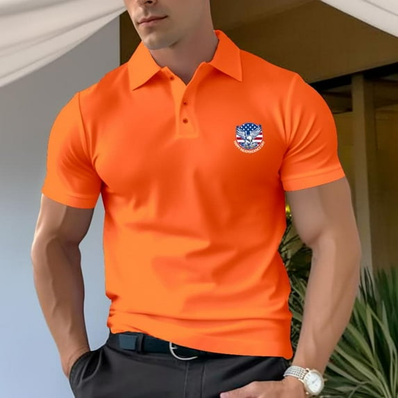 Independence Day Eagle Pattern Men's Pure Cotton Polo T-Shirt