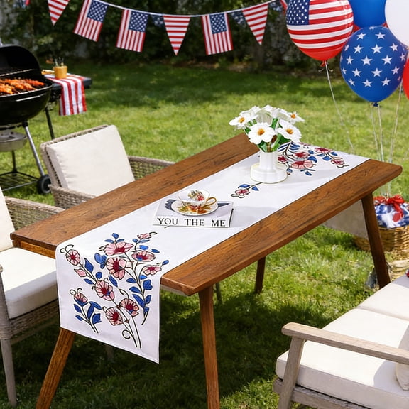 Independence Day Embroidered Table Runner Heat Insulation Placemat for Kitchen and 4th of July Party Decoration Indoor and Outdoor