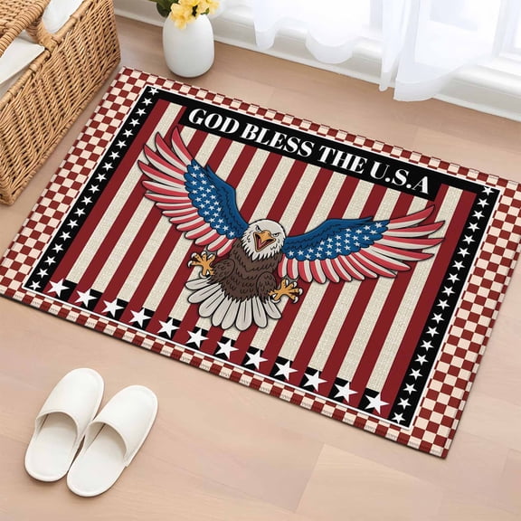 Independence Day Entryway Rug 2'x3' Non Slip Front Door Mats, Eagle U.S Flag Red Blue Stripes Retro Entrance Rugs Indoor Outdoor Carpet, Washable Floor Mats Small Area Rug for Bedroom Kitchen