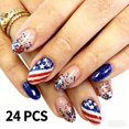 thumbnail image 1 of Independence Day Fake Nails Set, Red White Blue Star Pattern Nail Tips, Shiny Glitter Diamond Decoration, 24PCS Detachable Wearable Nails for National Day Celebration,A, 1 of 10