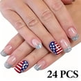 thumbnail image 1 of Independence Day Fake Nails Set, Red White Blue Star Pattern Nail Tips, Shiny Glitter Diamond Decoration, 24PCS Detachable Wearable Nails for National Day Celebration,B, 1 of 10