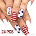 thumbnail image 1 of Independence Day Fake Nails Set, Red White Blue Star Pattern Nail Tips, Shiny Glitter Diamond Decoration, 24PCS Detachable Wearable Nails for National Day Celebration,C, 1 of 10