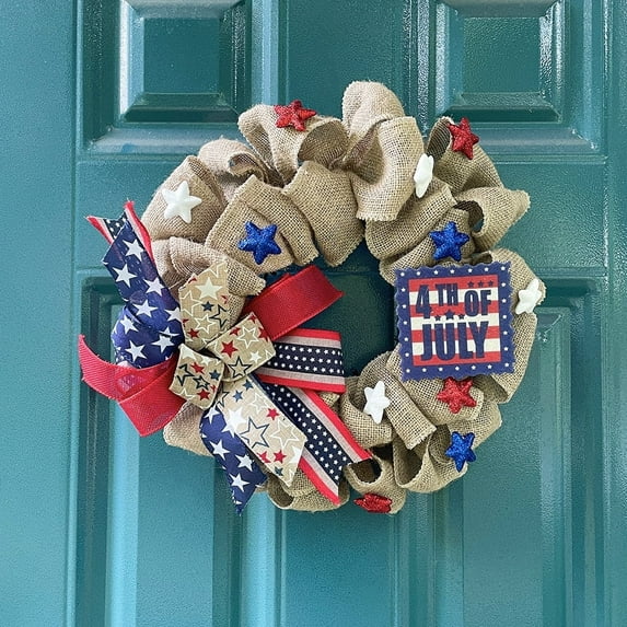 Independence Day Festival prop fabric garland Home Decor Wreath, Hanging Upside Down Door Hanging Wreath for Indoor and Outdoor, Memorial Day, Independence Day Home Decor (Style A)