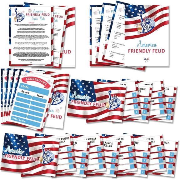 Independence Day Feud Game Set, Trivia Quiz Cards For Adults And Teens, Group Party Game Supplies For 4th Of July Gatherings, Model SC001