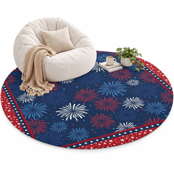 Independence Day Firework Area Rug 6', Modern Red Blue White Fireworks ...