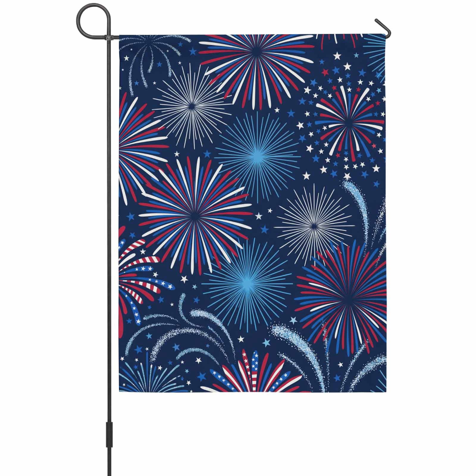 Independence Day Firework House Flag 28 x 40 Inches, Patriotic Red Blue Firework Dark Blue Weather Proof Outdoor Patio Flags Double Sided Small House Decoration for Yard Lawn Outside Home