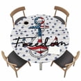 thumbnail image 1 of Independence Day Fitted Tablecloth with Elastic Edged, Round Table Cloth for Dining Table, Patriotic Anchor Blue Star Wooden Waterproof Oil Proof Table Cover for Indoor Outdoor 55"-60", 1 of 8