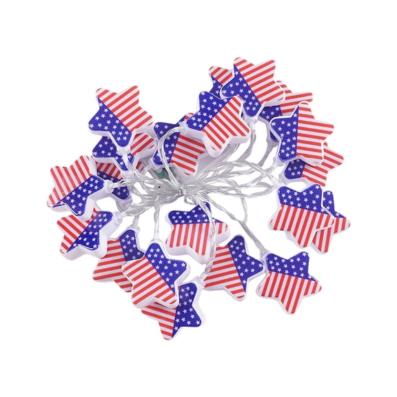 Independence Day Five-Pointed Star Flag Shaped Decorative Lights Red White and Blue String Lights with LED Big Stars, Waterproof Patriotic Stars String Lights for Indoor Outdoor Decorations, L
