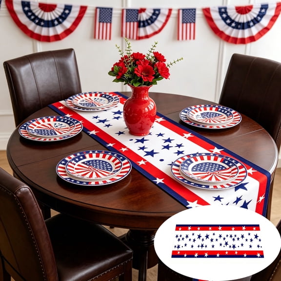 Independence Day Flag Decor, Patriotic Table Flag for Parties, Living Room Festive Flag, Polyester Material 183 x 33cm, Holiday Gathering Table Decoration