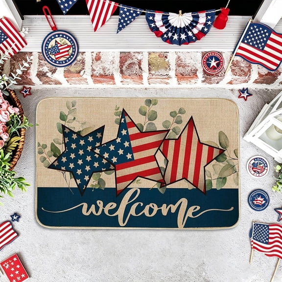 Independence Day Flag Floor Mat Patriotic US Patterns American Decor Rug Soft Crystal Velvet Skidproof Backing 23.62x15.75 inches for Patio Garden Home Decoration and 4th of July Celebration