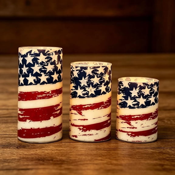 Independence Day Flameless Candle Lights with Remote Timer, 3 Sizes Red White Blue Patriotic Decor for Home Mantle Dining Table