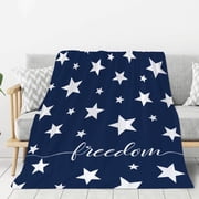 Independence Day Flannel Bed Blanket, Red White Blue USA Flag Throw, Soft Cozy Decor for Sofa Couch Home Living Room Bedroom Memorial Day Supplies