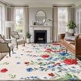 thumbnail image 1 of Independence Day Flower Washable Area Rug 5 x 8 ft Retro Farm Red Blue White Floral Green Leaf Linen, Soft Non Slip Rugs Stain Repellent Indoor Felt Carpet for Living Dining Room Bedroom Home Office, 1 of 9