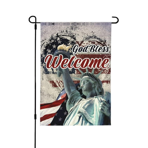 Independence Day Garden Decor Flags, American Lady Statue Vintage Print Double-Sided Garden Flags, 12.5 x 18 inches
