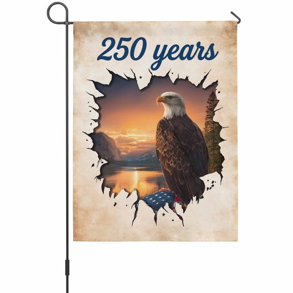 Independence Day Garden Flag 12 x 18 Inches, Eagle 250 Year Retro American Flag Sunset Country Weather Proof Outdoor Patio Flags Double Sided Small Garden Decoration for Yard Outside Home