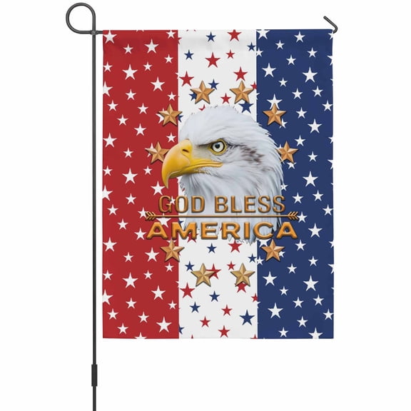 Independence Day Garden Flag 12 x 18 Inches, U.S. Flag Themed Bald Eagle Five-Pointed Star Weather Proof Outdoor Patio Flags Double Sided Small Garden Decoration for Yard Outside Home