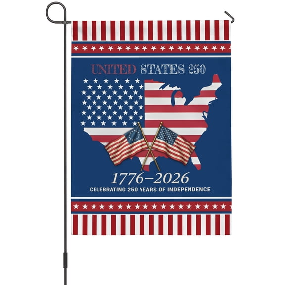 Independence Day Garden Flag 12 x 18 Inches, Vintage Red Blue USA Map Flag Navy Blue Weather Proof Outdoor Patio Flags Double Sided Small Garden Decoration for Yard Outside Home