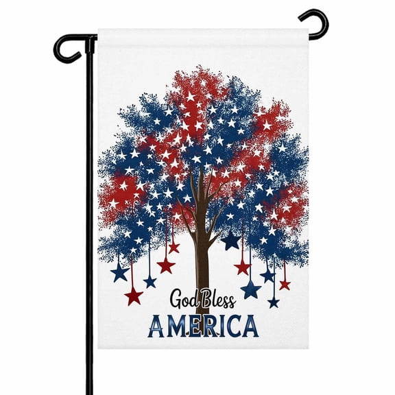 Independence Day Garden Flag 12x18 Inch Five-Pointed Star Tree U.S. Flag Themed Double Sided Small Decorative Garden Flags for Outside, Outdoor Yard Porch Lawn Decoration