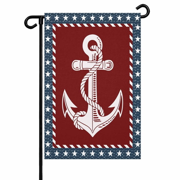 Independence Day Garden Flag 12x18 Inch U.S. Flag Ocean Coastal Anchorage Star Navy Blue Double Sided Small Decorative Garden Flags for Outside, Outdoor Yard Porch Lawn Decoration