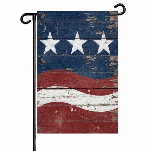 Independence Day Garden Flag 28x40 Inch Vintage American Flag Retro Blue Red Wave Wood Grain Double Sided Small Decorative Garden Flags for Outside, Outdoor Yard Porch Lawn Decoration