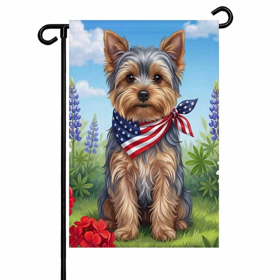 Independence Day Garden Flag 28x40 Inch Watercolor U. S. Flag Cute Yorkshire Butterfly Double Sided Small Decorative Garden Flags for Outside, Outdoor Yard Porch Lawn Decoration