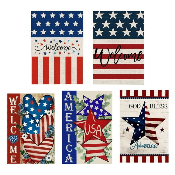 Independence Day Garden Flag 4th of July Garden Flags Linen Double-sided Red Blue White Patriotic American Flag USA Yard Flag for Memorial Day,Veteran's Day Farmhouse Holiday Outside