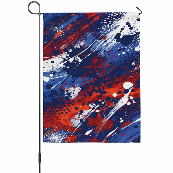 Independence Day Garden Flags For Outdoor, Abstract Red Blue White Mottled Painted Small Double Side Yard Flags Weather Proof Garden Decor for Lawn Outside Holiday 12 x 18 Inches