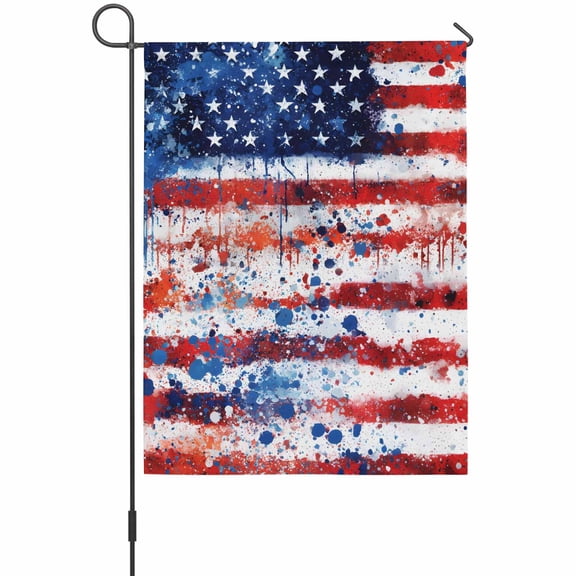 Independence Day Garden Flags For Outdoor, Mottled Red Blue White Stars Painted Flag Small Double Side Yard Flags Weather Proof Garden Decor for Lawn Outside Holiday 12 x 18 Inches
