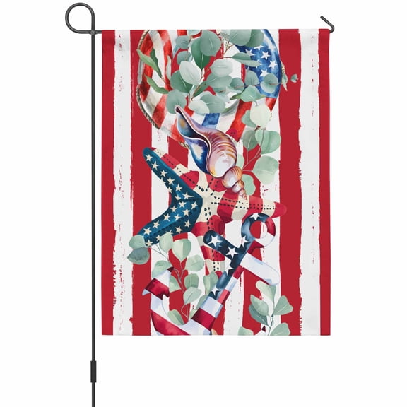 Independence Day Garden Flags For Outdoor, Red White Stripes American Flag Star Small Double Side Yard Flags Weather Proof Garden Decor for Lawn Outside Holiday 12 x 18 Inches