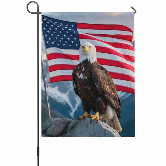 Independence Day Garden Flags For Outdoor, U.S. Flag Themed Bald Eagle Snow Mountain Small Double Side Yard Flags Weather Proof Garden Decor for Lawn Outside Holiday 12 x 18 Inches