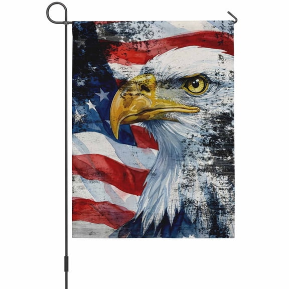 Independence Day Garden Flags For Outdoor, Vintage American Flag Star Spangled Eagle Art Country Small Double Side Yard Flags Weather Proof Garden Decor for Lawn Outside Holiday 12 x 18 Inches
